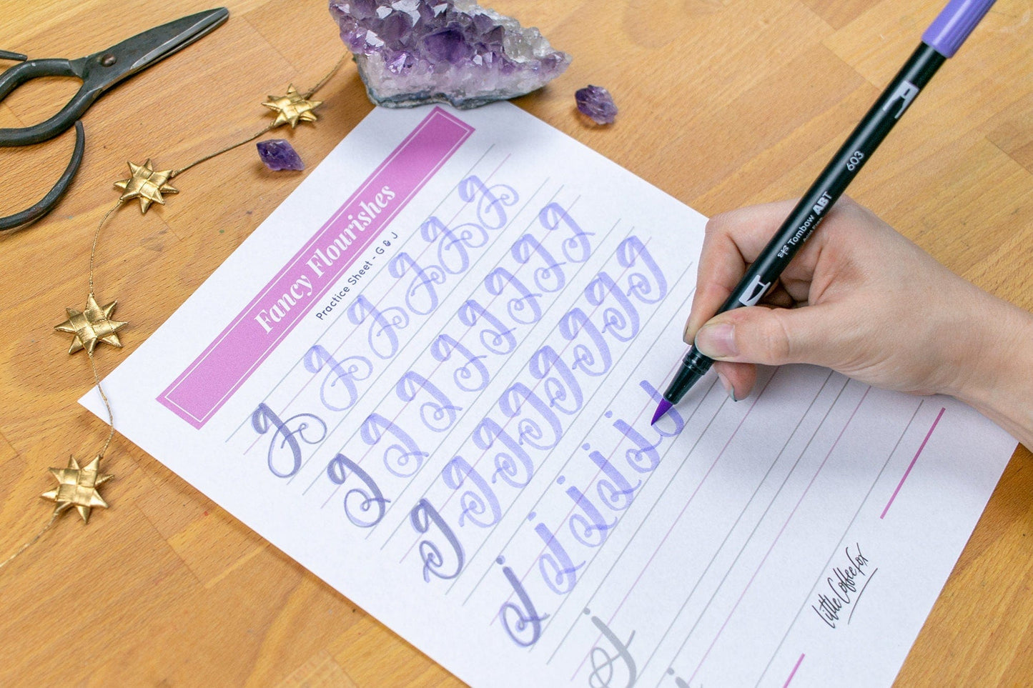Fancy Flourishes Hand Lettering Printable Workbook | Practice Sheets | Handlettering Work Sheets | Modern Calligraphy Worksheets | Script
